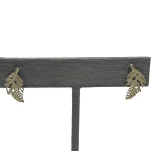 Vintage Leaf Earrings‎ Gold Tone Feather Stud Pierced